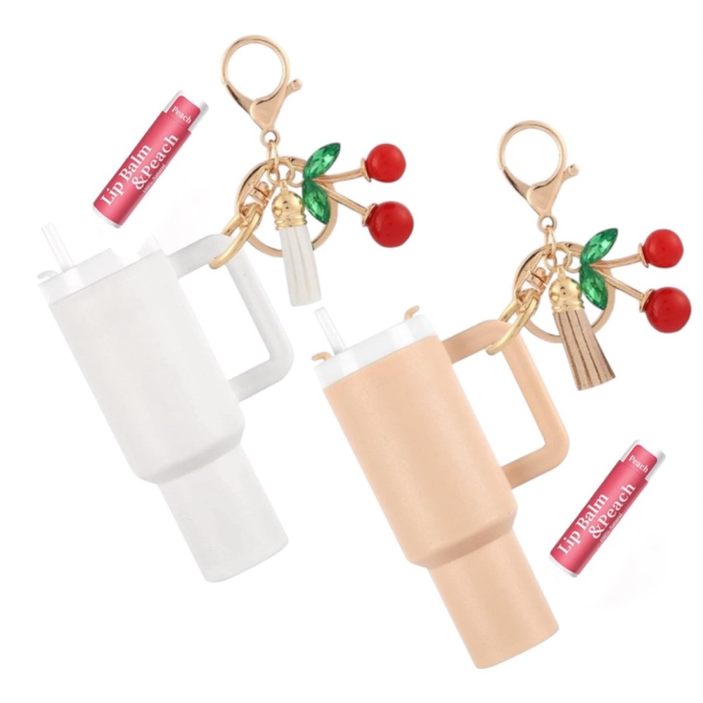 Mini Tumbler Keychain/Bag charm- With Natural Lip Balm in Tan or White 🆕